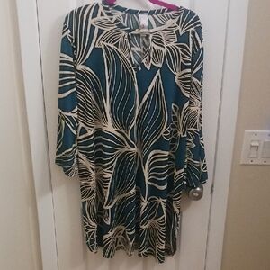 Elegant Teal and Cream Mini Dress